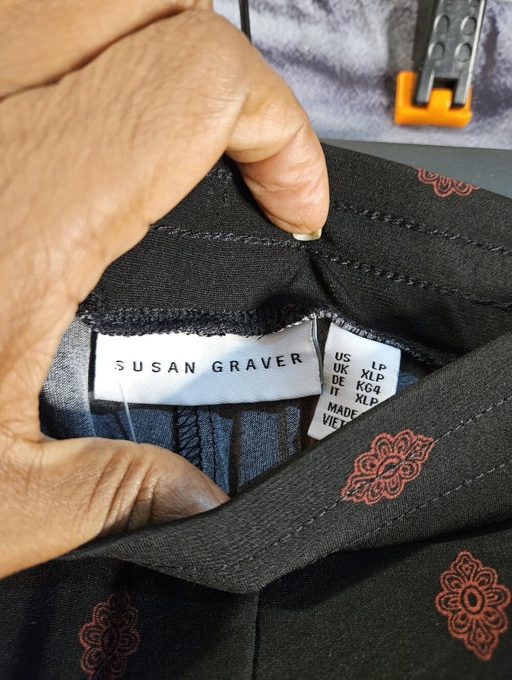 Susan Graver Black Wide-Leg Printed Pants with Rust Motifs - Picture 6 of 8